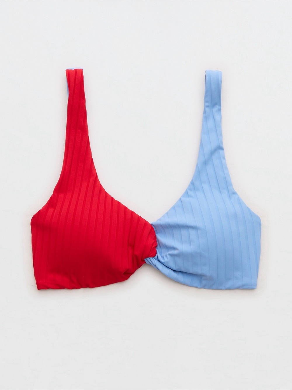 aerie Two-Tone Ribbed Asymmetric Bralette - Red & Light Blue